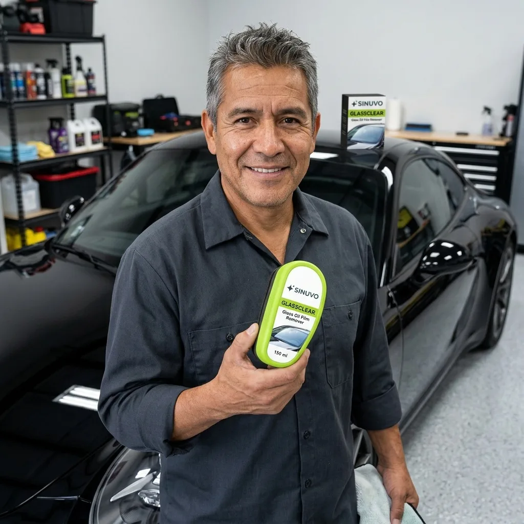 Auto detailer holding Sinuvo GlassClear