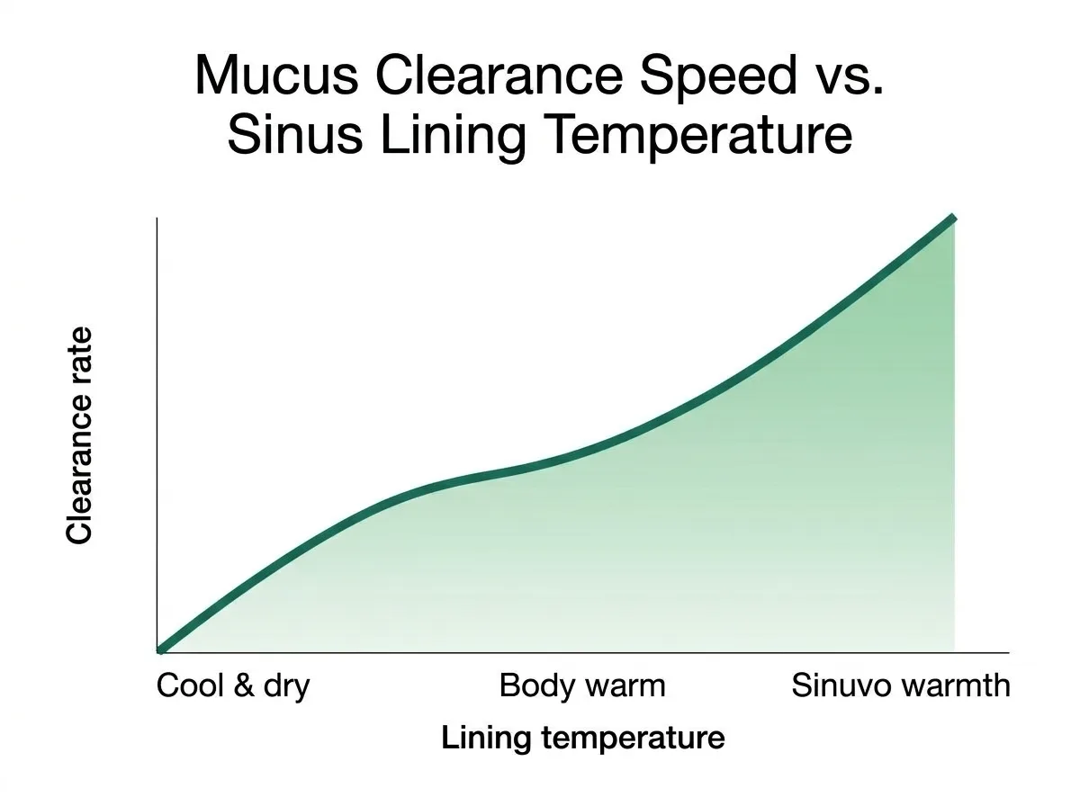 Sinus drainage and mucus flow vs. lining temperature