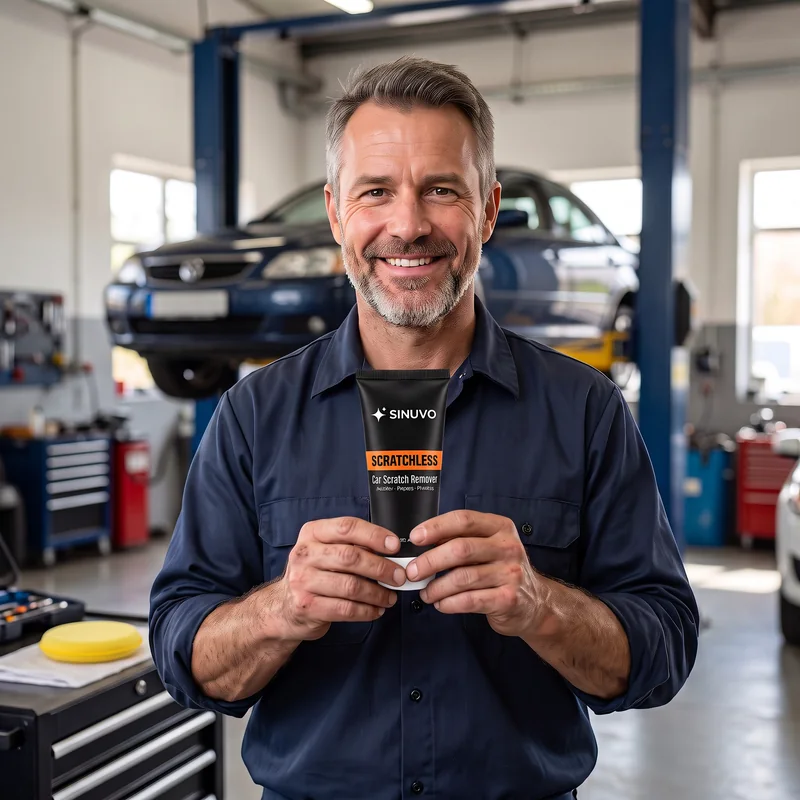 Auto mechanic holding Sinuvo Scratchless